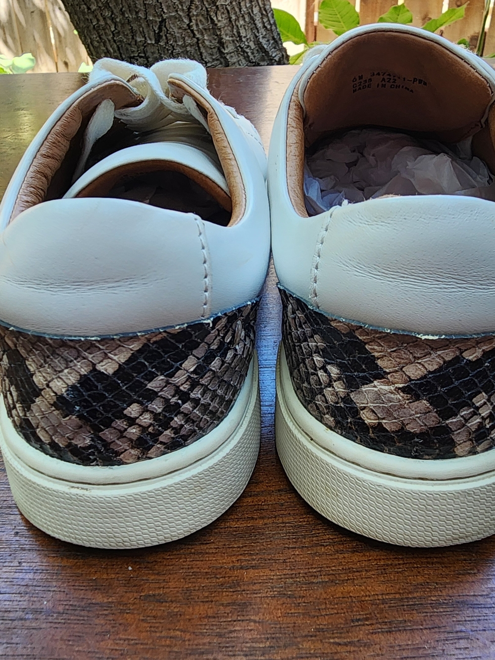 Frye Ivy Low Lace White Leather Sneakers Snake Print Embossed Heel [6] - Picture 6 of 11